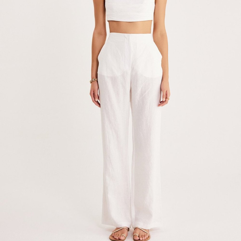 Elegant White Straight Leg Women's Pants